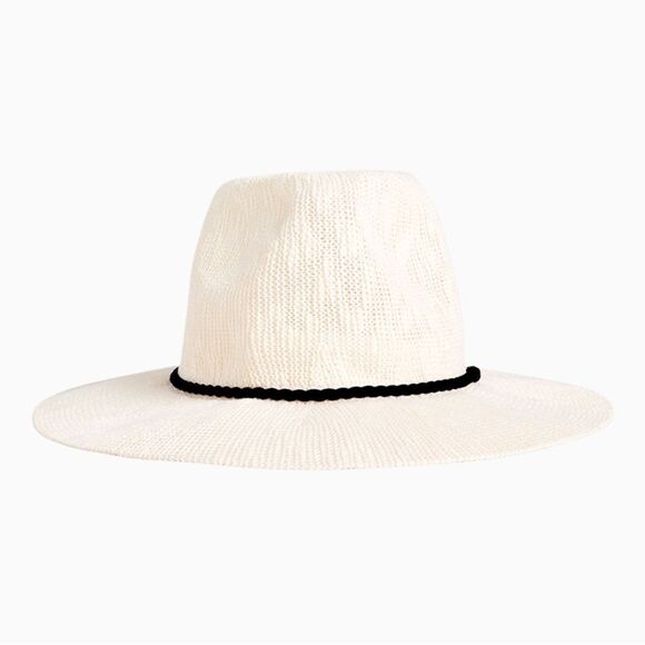 RACHEL ZOE Packable Ivory Panama Hat with black rope trim brand new in bag - Picture 1 of 11